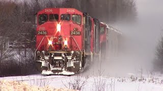 Two Cowls and a Blizzard! CN Train 406 West w/Nice Lashup at Salisbury, NB (Dec 13, 2016)