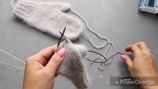 Варежки спицами из пуха норки / ангорки. Женские варежки из пушистой пряжи