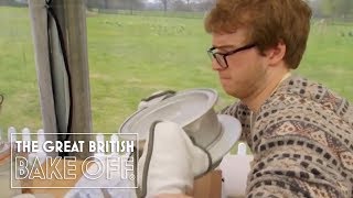 Flipping an upside down cake | The Great British Bake Off