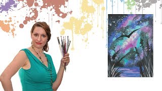 Космос. Птица. Ночной пейзаж. Рисуем картину акрилом или гуашью.