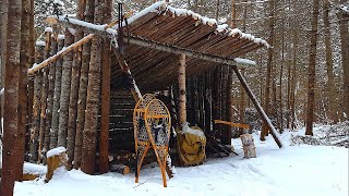 HUGE Primitive Shelter BUILD in the Forest! | Natural Materials, Axe, Saw, Tarp, Rope