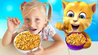 Alisa helps and plays with funny talking cat !