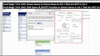 Excel Magic Trick 1442 DAX Query & EXCEPT Function to Extract Items In List 1 That Are NOT In List 2