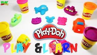 Play & Learn Colors with Play Doh Vehicles Cars, Plane, Ship & Train and Hello Kitty, Mickey Mouse