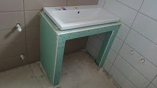 тумба из гипсокартона, для умывальника. Монтаж гипсокартона в ванной.