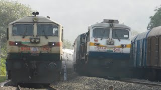 High Speed WDP4D 12431 TVC Rajdhani Express Overtakes WDG4 10104 Mandovi Express : Konkan Railways