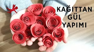 KAĞITTAN GÜL YAPIMI/KAĞITTAN ÇİÇEK  NASIL YAPILIR/ SEVGİLİYE HEDİYE YAPIMI/ SEVGİLİLER GÜNÜ SÜSLEME