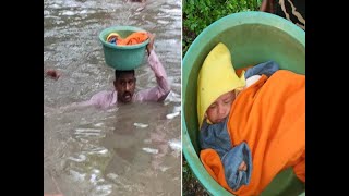 Vadodara flooded : PSI save girl in high water level in city, child in tub