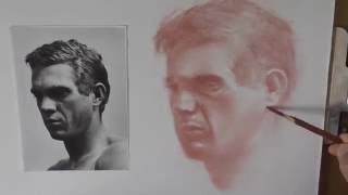 Esquisse Steve McQueen , pastel Stabilo 645 sur Canson blanc - clair obscur - portraitfacile.com