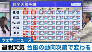 ［週間天気］関東・東海は台風16号の動向次第で天気が大きく変化