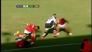 Levani Botia smashes Tongans out the way to create Fiji try