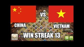 Vietnam vs China Win Streak 13 Is Easy TH12 3 Star Attacks Clash of Clans