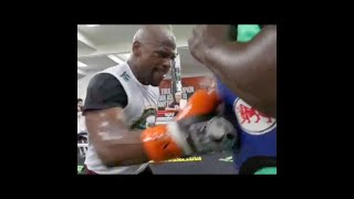 Watch Floyd Mayweather get savage on bag and body shield as he trains for Manny Pacquiao