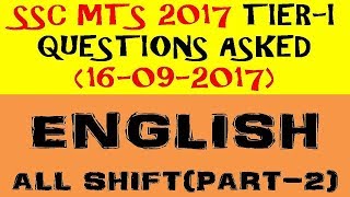 SSC MTS 2017 TIER-I || 16-09-2017 || All Shift || ENGLISH QUESTIONS PART-2