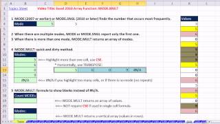 Ctrl + Shift + Enter: Excel Array Formulas 22: Excel 2010 Array Function: MODE.MULT