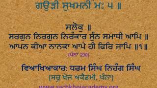21 of 24 Gaudee Sukhmanee M5 ਸਲੋਕੁ ॥ ਸਰਗੁਨ ਨਿਰਗੁਨ ਨਿਰੰਕਾਰ ਸੁੰਨ ਸਮਾਧੀ ਆਪਿ ॥