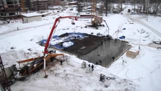 Заливка фундаментной плиты дома 3-3В в Квартале "Ключевой"
