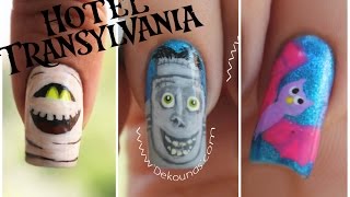 Decoración de uñas Halloween  Hotel Transylvania Frank, Murray y murcielago