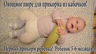 Первый прикорм ребенка (5-6 месяцев). Катя ест овощное пюре из кабачков, которое выбрала САМА!