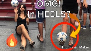 Incredible football skills in high heels #harrietPavlou #football
