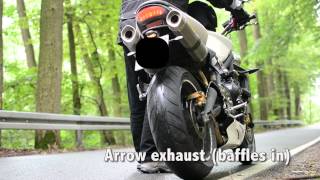 Triumph Street Triple 675 Arrow and Stock exhaust comparison