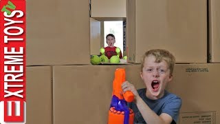 Attack the Castle! Ethan Vs. Cole Nerf Box Fort Battle! Part 2