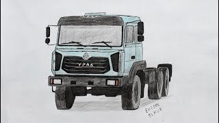 Как нарисовать машину УРАЛ карандашом поэтапно(Ehedov Elnur)How to Draw a Truck