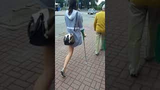 amputee girl on crutches