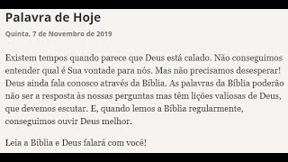 PALAVRA DO DIA 07 DE NOVEMBRO DE 2019 - DEUS AINDA FALA CONOSCO ATRAVES DA BIBLIA