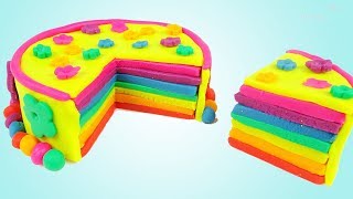 DIY How to Make Play Doh Rainbow Birthday Cake - Art and Craft for Kids