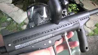 Brass Eagle T storm paintball gun w/ beer can test shot!