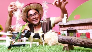 Çocuk videosu. Çiftlik ile oynuyoruz. Oyuncak hayvanlar