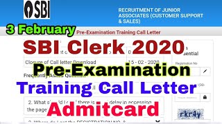 SBI Clerk PET Admit Card 2020||State bank of India clerk Pre-Examination Training Call Letter out