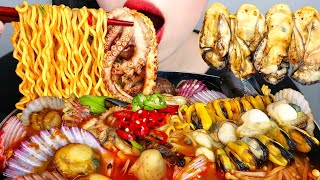 ASMR SPICY SEAFOOD NOODLES 해물라면 먹방(레시피 포함) OYSTER, OCTOPUS, SCALLOP, MUSHROOM EATING&COOKING SOUNDS