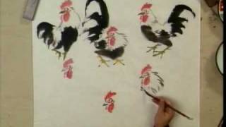 Rooster Chinese Painting Tutorial (Part 5) Heads + Legs of Roosters