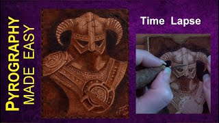 Pyrography Fine Art Dragonborn on Leather pyrography on leather time lapse wood burning