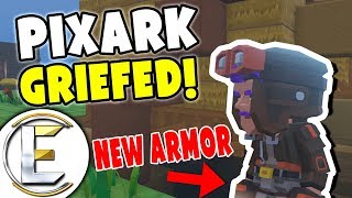 GRIEFED! - Pixark : Day 2 Survival - Made a New Armor (Minecraft + Ark = Pixark)