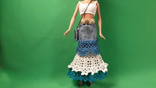 Юбка в стиле "бохо" для Барби. Джинс+кружева.  Мастер-класс.