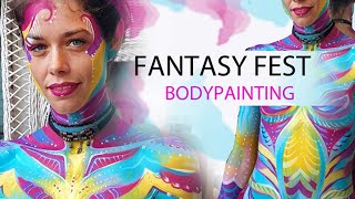 Colorful abstract full body painting at Fantasy Fest by Lana Chromium