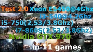 Test 2_Xeon E5450/i3-540/i5-750/Xeon X3440 + GTX 970 High-Ultra 1080p in 11 games