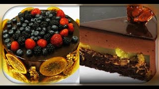 Муссовый торт апельсин и черный шоколад с зеркальной глазурью/mousse cake with a smooth glaze