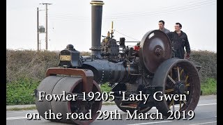 Fowler Steam Roller no. 19205 'Lady Gwen' on the road 29th March 2019