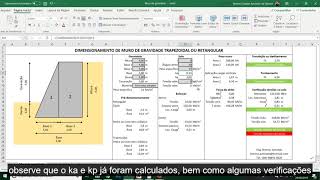 Planilha para dimensionamento de contenção com muro de gravidade