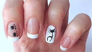 Френч маникюр с рисунком "Кошка" / Кошка на ногтях