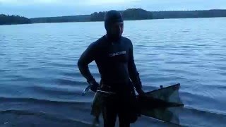Подводная охота на озере Сапшо ночью