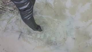 33. Ridiculously short city rubber boots in forest, passing mud and puddles. Boots off