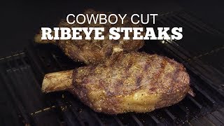 How to grill a Cowboy Cut Ribeye Steak | Green Mountain Pellet Grills | Loot N' Booty & Chef John