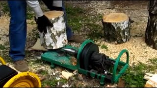 Колем березу. Дровокол с мотором от стиральной машины (Wood splitter)