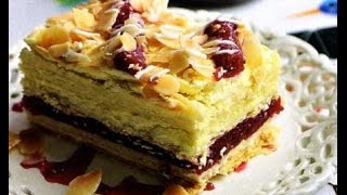 Торт из слоёного теста с малиновой прослойкой