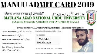 Download MANUU Admit Card 2019 / Hall Ticket - All Programs - Regular Mode - Maulana Azad